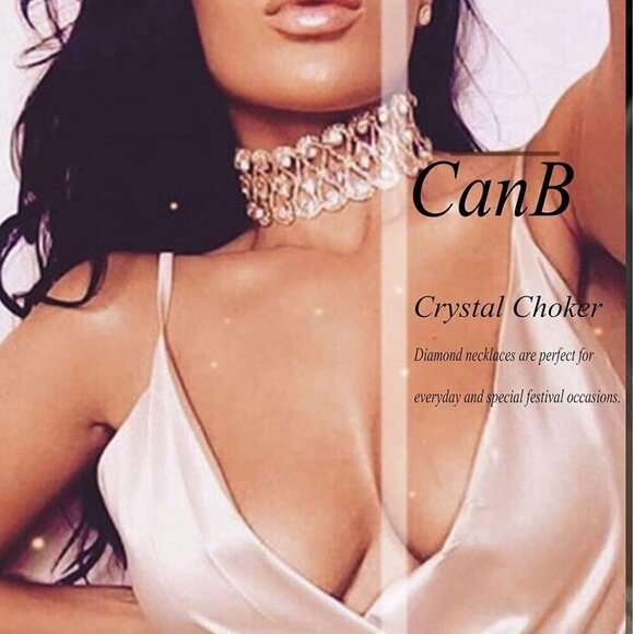 Rhinestone Necklace Choker Adjustable Crystal Collar Wedding Bridal Jewelry for - Picture 6 of 8